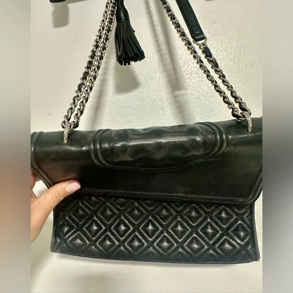Tory Burch Fleming Shoulder Bag Black/silver Crossbody Chain Strap